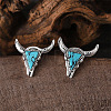 Western Cowboy Style Synthetic Turquoise Cattle Head Pendant Necklaces & Stud Earrings Sets for Women FS-WG063A3-03-4