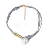 White Imitation Pearl Round Pendant Cloth Cord Necklaces with CCB Plastic Beads for Women WGDA1DD-01-5
