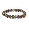 Synthetic Smoky Quartz & Natural Unakite & Amethyst & Red Jasper Round Beaded Stretch Bracelets BJEW-JB10910-07-1