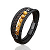 Natural Tiger Eye Round Beads & Braided Imitation Leather Cord Bracelets for Men FS-WGCE7B3-05-2