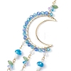 Glass Beads Wire Wrapped Brass Moon Pendant Decorations HJEW-TA00239-4
