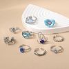 10Pcs Alloy Rhinestone Cuff Rings PW-WG9C575-01-4