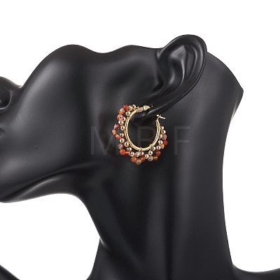 3 Pairs Brass Natural Gemstone Hoop Earrings EJEW-TA00782-1