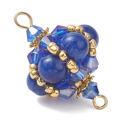 Dyed Natural Yellow Jade Round and Glass Seed Beaded Lantern Links Connector Charms PALLOY-MZ01176-04-1