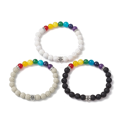 3Pcs Chakra Round Natural Gemstone Beaded Stretch Bracelets Sets BJEW-JB10953-1