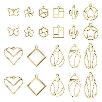 44Pcs 11 Styles Rack Plating Alloy Open Back Bezel Pendants FIND-TA0003-34-1