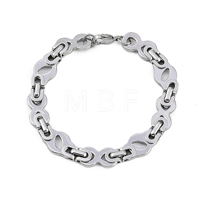 201 Stainless Steel Hollow Oval Byzantine Chain Bracelets BJEW-B078-145P-1