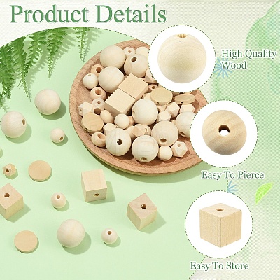 Natural Unfinished Wood Beads WOOD-YW0001-98-1