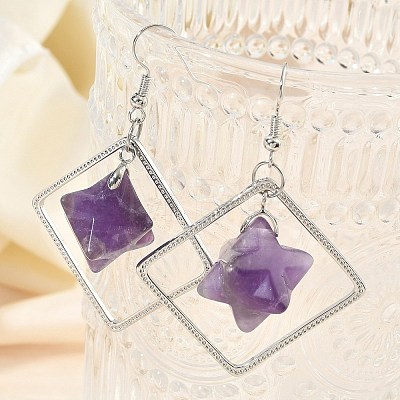 Rhombus Brass Dangle Earrings EJEW-D360-01P-01-1