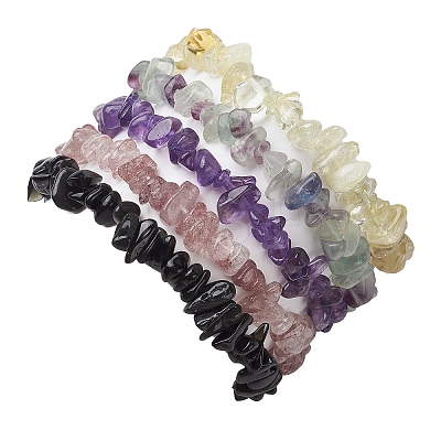 12 Constellation Natural Mixed Gemstone Chip Beaded Stretch Bracelets Sets for Women Men BJEW-JB10264-02-1