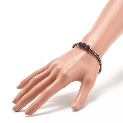 4Pcs 4 Color Synthetic Hematite Round Beaded Stretch Bracelets Set with Cubic Zirconia BJEW-JB07798-1