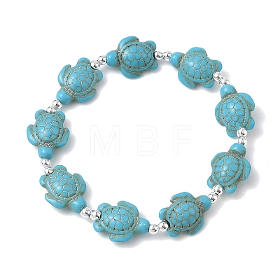 Synthetic Turquoise & Non-magnetic Hematite Beads Stretch Bracelets for Women Men BJEW-JB13729-01-1