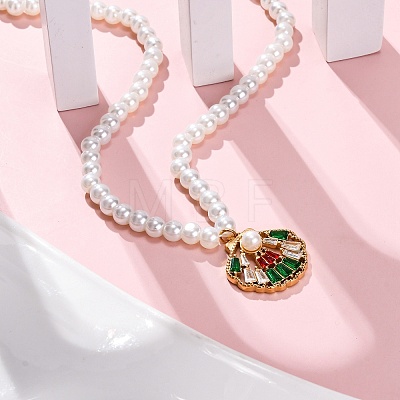 PVD Vacuum Plating 304 Stainless Steel Colorful Cubic Zirconia Shell Shape Pendant Necklaces STAS-Z114-22G-1