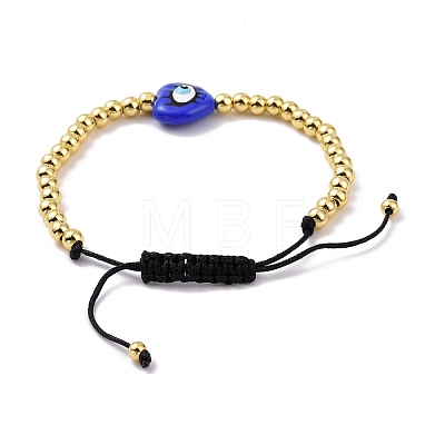 Enamel Evil Eye Heart & Brass Braided Bead Bracelet for Women KK-E033-18G-1