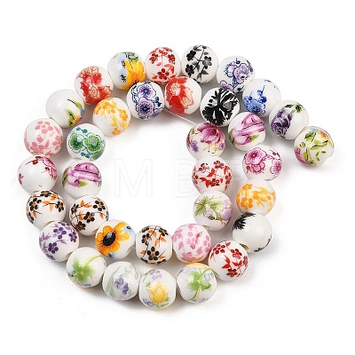 Mixed Styles Floral Printed Porcelain Beads Strands PORC-M004-02M-1