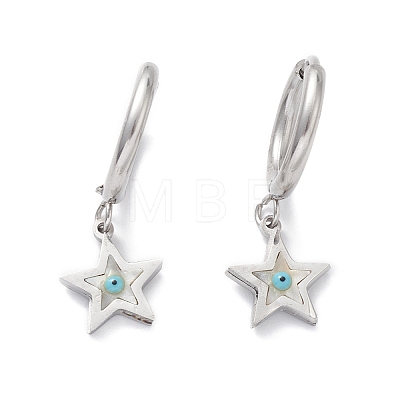 3 Pairs 3 Style Synthetic Shell Star with Enamel Evil Eye Dangle Hoop Earrings EJEW-B020-06P-1