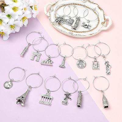 34Pcs 17 Styles Wine Glass Charms AJEW-CJ00016-1