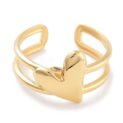 304 Stainless Steel Heart Open Cuff Rings for Women RJEW-K273-11G-1
