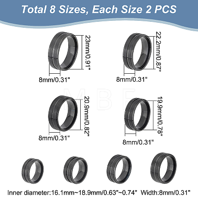 DICOSMETIC 16Pcs 8 Size 316 Stainless Steel Grooved Finger Ring for Men Women RJEW-DC0001-09B-1