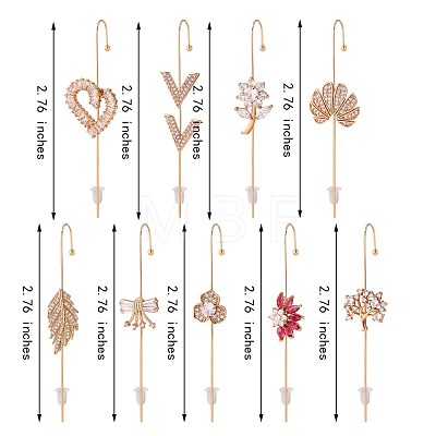 9Pcs 9 Style Flower & Tree & Leaf & Initial Letter V & Bowknot Cubic Zirconia Stud Earrings JX189A-1