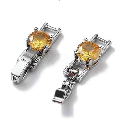 Rack Plating Brass Micro Pave Cubic Zirconia Fold Over Clasps KK-A234-016P-04-1