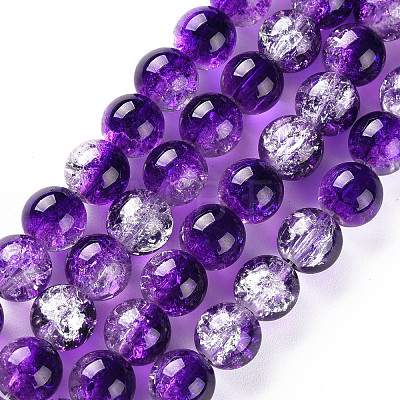 Baking Paint Transparent Crackle Glass Round Bead Strands DGLA-Q018-8mm-47-1