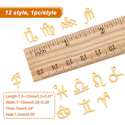 12Pcs 12 Constellations Manual Polishing 304 Stainless Steel Charms STAS-CA0001-83-1