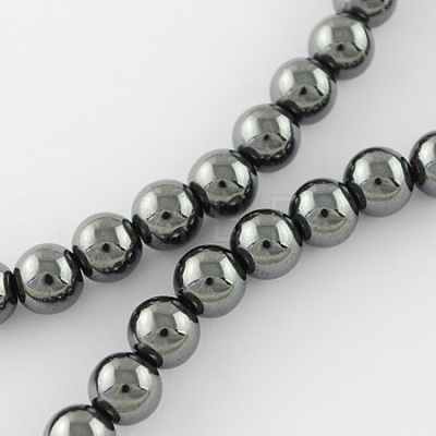 Non-magnetic Synthetic Hematite Beads Strands G-Q892-01-8mm-1