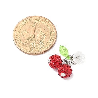 Handmade Polymer Clay Rhinestone Cherry Pendants PALLOY-JF03868-03-1