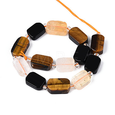 Natural Obsidian & Citrine & Tiger Eye Beads Strands G-N358-02A-05-1