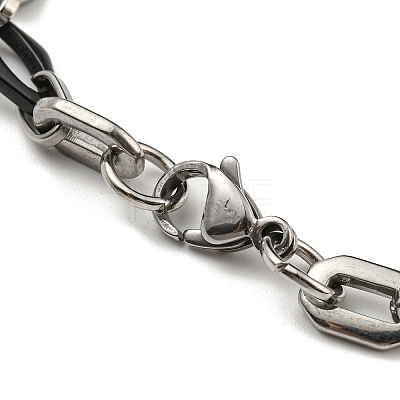 Two Tone 304 Stainless Steel Oval & Rhombus Link Chain Bracelet BJEW-B078-46BP-1