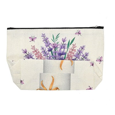 Lavender Printed Linen Storage Zipper Clutch Bags ABAG-Z002-02A-1