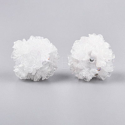 Polymer Clay Rhinestone Beads with Embossed Resin Roses RESI-T059-04A-1