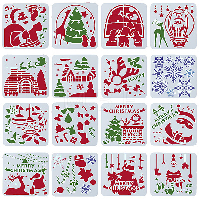 16Pcs 16 Styles Christmas PET Plastic Hollow Out Drawing Painting Stencils Templates DIY-WH0349-63-1