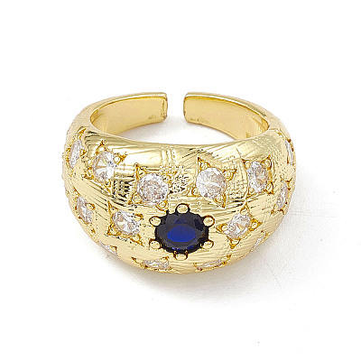 Cubic Zirconia Dome Open Cuff Ring RJEW-P079-09G-1