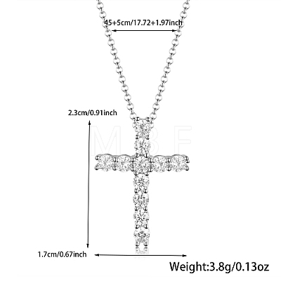 Cross Rhodium Plated 925 Sterling Silver Micro Pave Clear Cubic Zirconia Pendant Necklaces RV3627-3-1