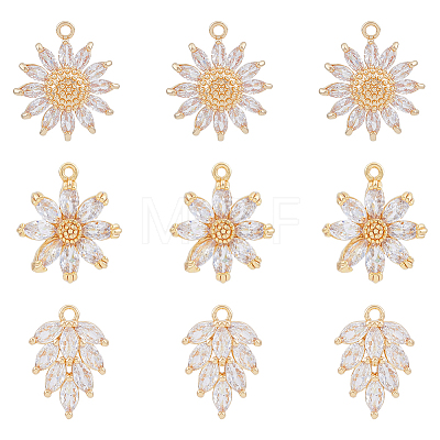 9Pcs 3 Style Brass Micro Pave Cubic Zirconia Pendants KK-DC0002-70-1