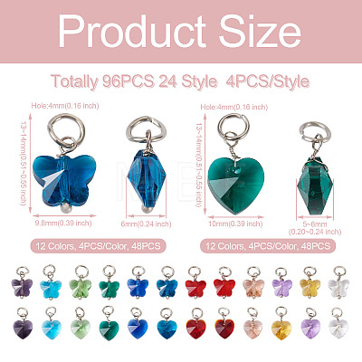 96Pcs 24 Style Faceted Transparent Glass Charms GLAA-SW0001-04-1