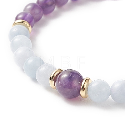 Natural Aquamarine & Mixed Gemstone Round Stretch Bracelet for Women BJEW-JB09270-1