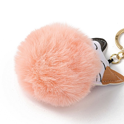 Imitation Rex Rabbit Fur Ball & PU Leather Cat Pendant Keychain X1-KEYC-K018-05KCG-02-1