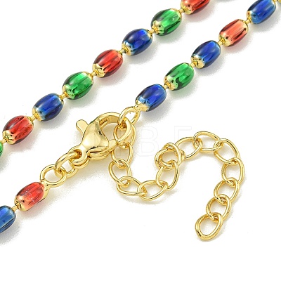 Brass Enamel Column Link Chain Necklaces NJEW-H039-16G-01-1