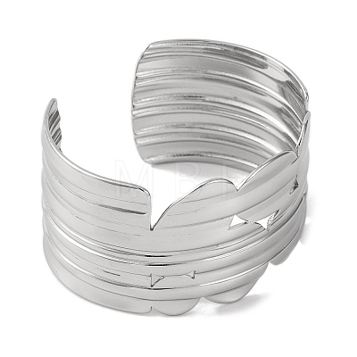 Grooved Wide 304 Stainless Steel Cuff Bangles for Women BJEW-B104-22P-1