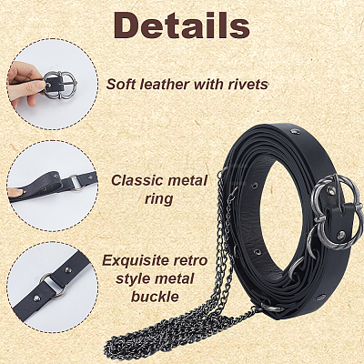 Medieval PU Leather Waist Belts with Alloy Chains Tassel AJEW-WH0709-227B-1