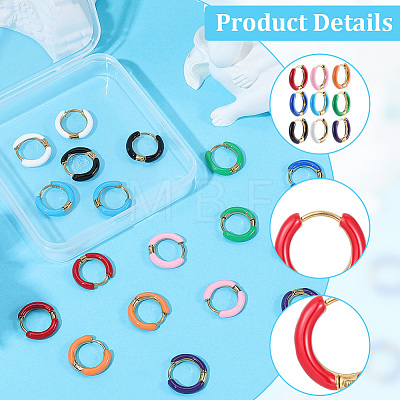 9 Pairs 9 Colors Two Tone 304 Stainless Steel Chunky Huggie Hoop Earrings EJEW-SC0001-90-1