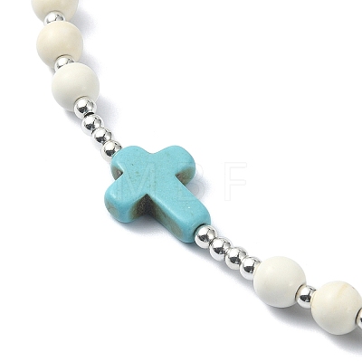 Synthetic Turquoise Rosary Bead Necklaces NJEW-TA00122-02-1