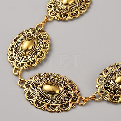 Tibetan Style Zinc Alloy Embossed Oval Link Waist Belly Chains AJEW-WH0063-570AG-1