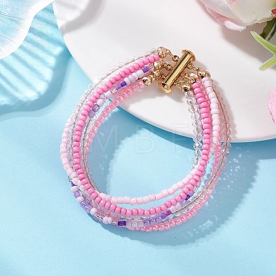 Glass Seed Beads Beaded Multi-Layer Bracelets for Women BJEW-JB12996-1
