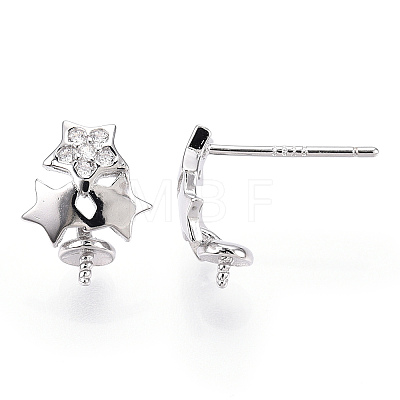 925 Sterling Silver Stud Earring Findings Micro Pave Cubic Zirconia STER-T007-22P-1