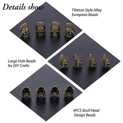 SUPERFINDINGS 4Pcs Tibetan Style Alloy European Beads TIBEB-FH0001-40AB-1