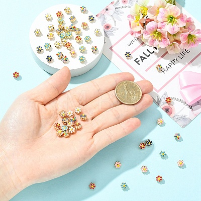 30Pcs 6 Colors Light Gold Tone Alloy Enamel Beads ENAM-YW0008-31-1